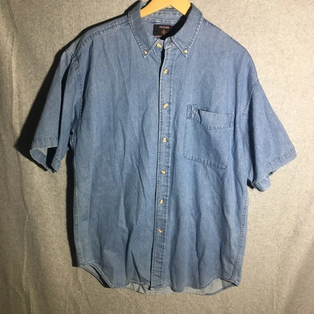 Mens Coliseum Button Down Shirt Casual Denim Feel Vintage 90s Cotton Gorpcore
